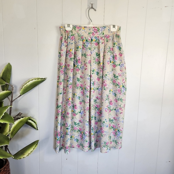Vintage 90s High Waisted A-Line Floral Cottagecore Skirt Midi Peasant Pink - Picture 1 of 9